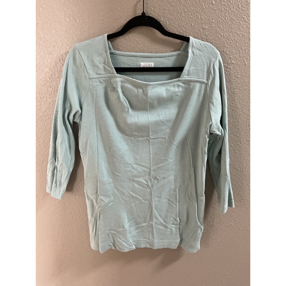 Duluth Trading Co Longtail T Women Large Blue Excellent Square Neck 3/4 Sleeve